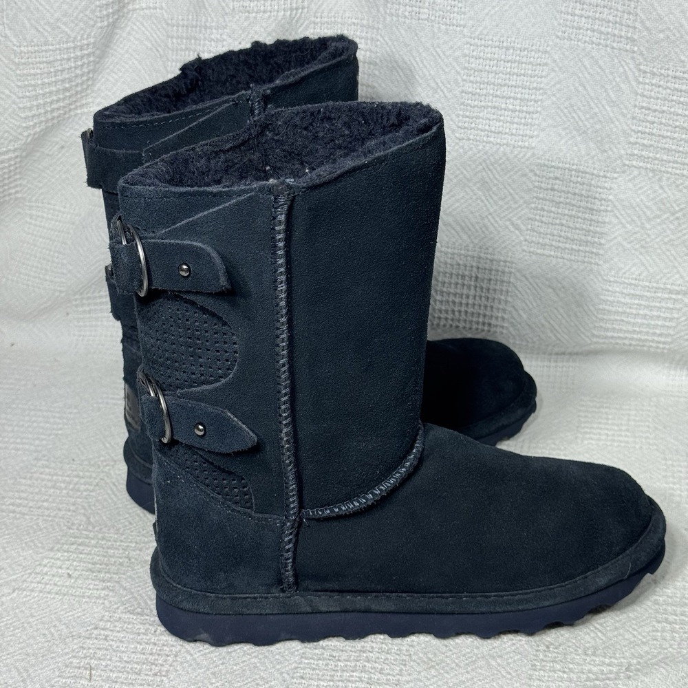 BEARPAW Clara Blue Cow Suede Wool/Sheepskin Lining Boots Womens Size US‎ 8